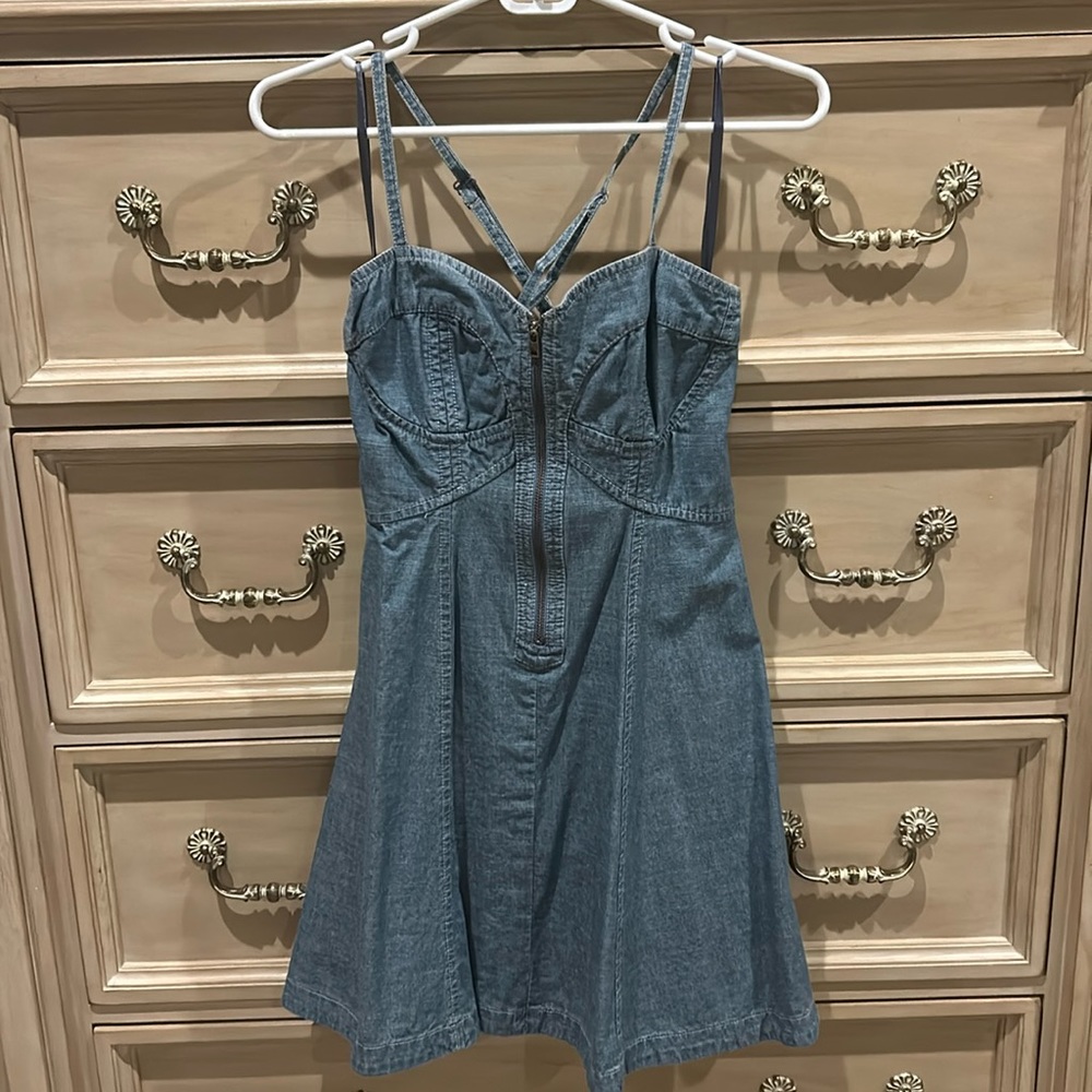 Denim A-Line Sundress with Front Zip